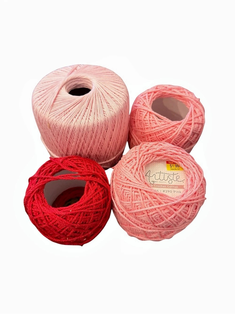 Crochet Mercerized Cotton Thread LOT Pinks & Red 4 Total Holiday Festive